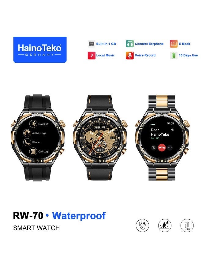 Haino Teko RW-70 AMOLED Waterproof Smart Watch with 1GB Built-in Storage 10-Day Battery and 3 Pair Straps Designed for Men